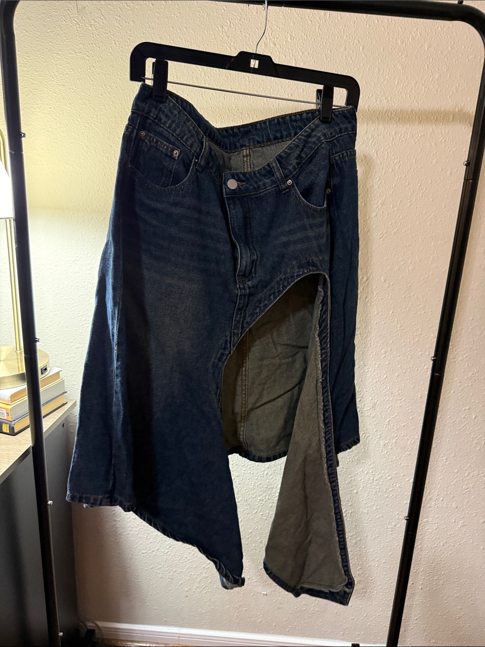 SHEIN Dark Blue Asymmetrical Denim Skirt with Front Cutout - Picture 7 of 16